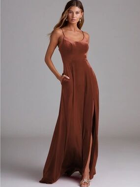 Azazie Moira Terracotta Velvet Bridesmaid dress - NWT